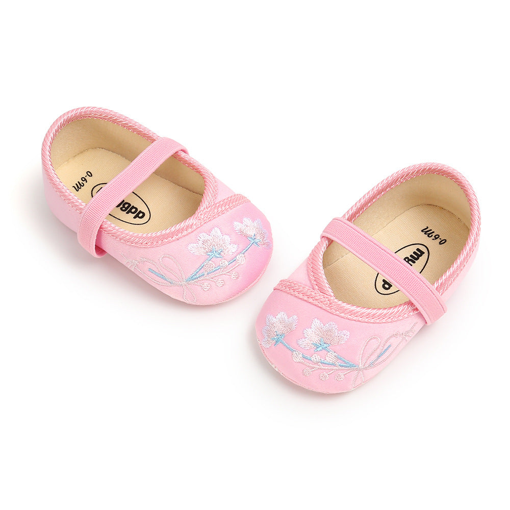 Baby Girl Chinese New Year Shoes Pink w Embroidered Flowers Cheongsam - Little Kooma