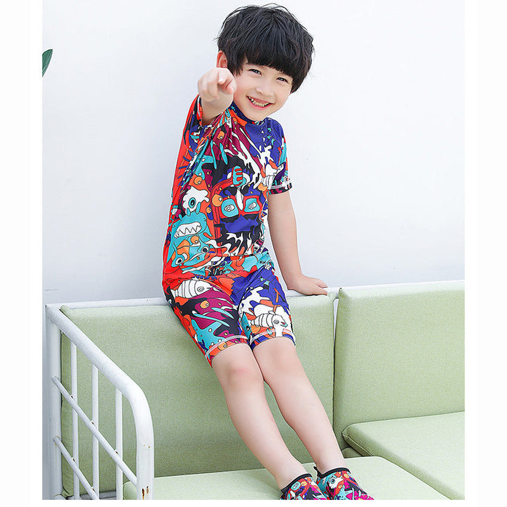 Baby Kids Boy Girl's Printed One Piece Swimming Suit n Free Cap 718156-09 Floral - Little Kooma