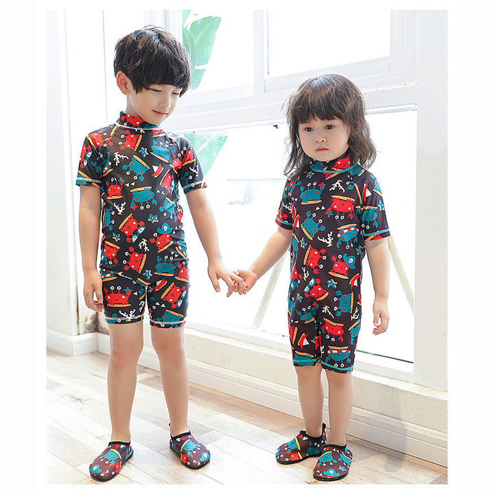 Baby Kids Boy Girl's Printed One Piece Swimming Suit n Free Cap 718156-09 Floral - Little Kooma