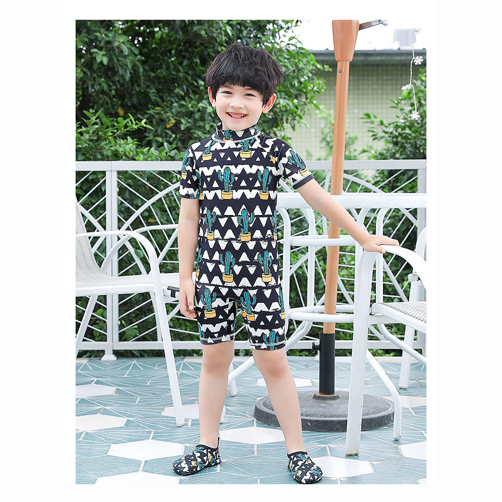 Baby Kids Boy Girl's Printed One Piece Swimming Suit n Free Cap 718156-09 Floral - Little Kooma