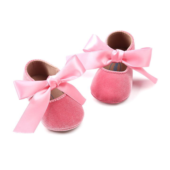 Baby Girl Anti-slip Velvet Flats Adjustable Bowtie - 0912 - Little Kooma