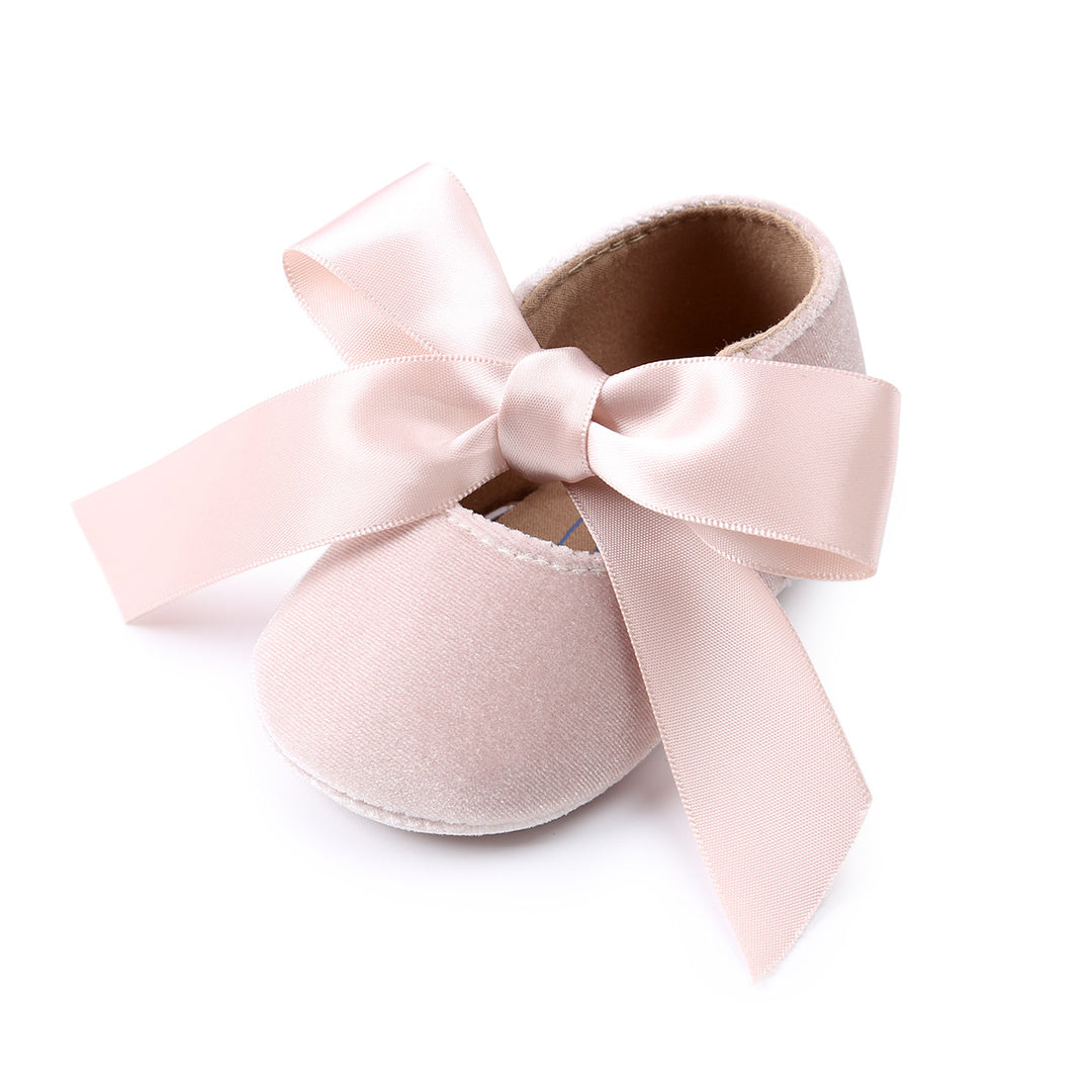 Baby Girl Anti-slip Velvet Flats Adjustable Bowtie - 0912 - Little Kooma