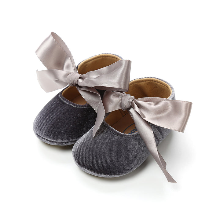 Baby Girl Anti-slip Velvet Flats Adjustable Bowtie - 0912 - Little Kooma