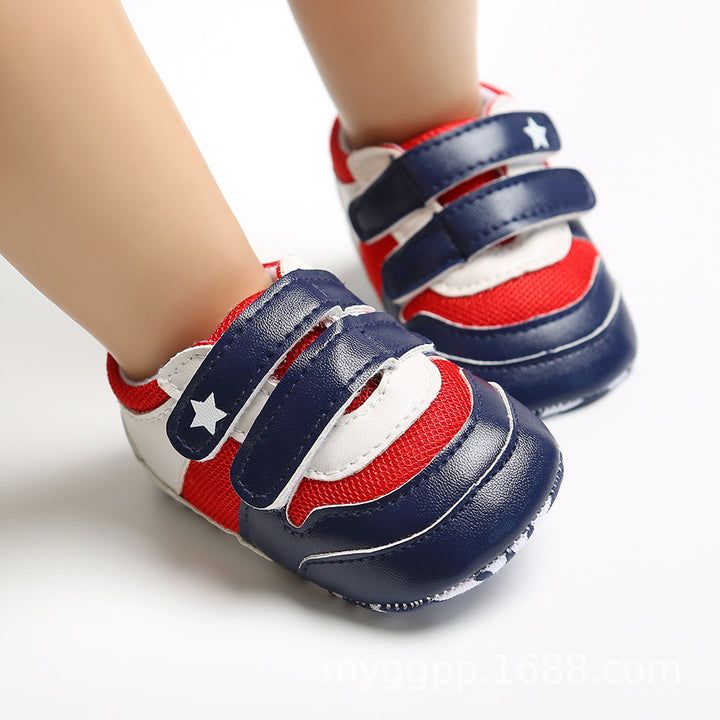 Baby Boy Splicing Color PU Leather Magic Tape Sneakers - Little Kooma