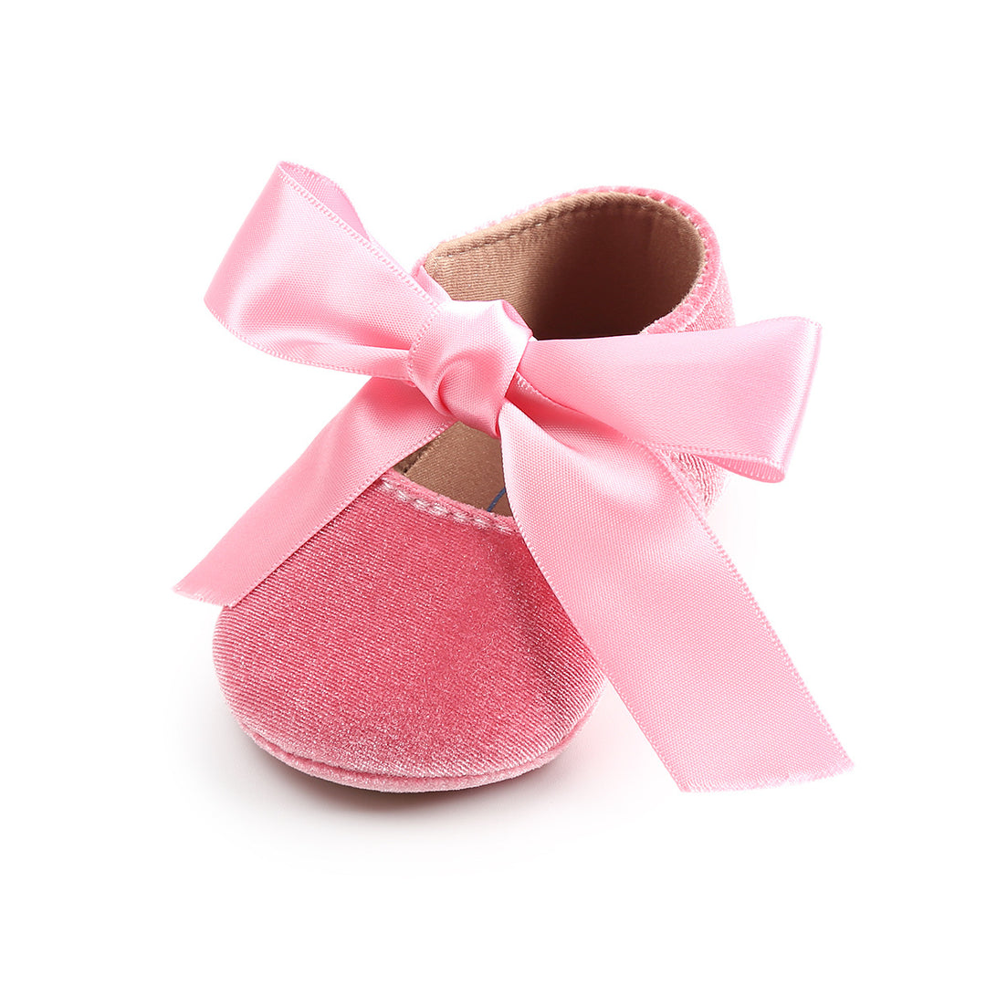 Baby Girl Anti-slip Velvet Flats Adjustable Bowtie - 0912 - Little Kooma