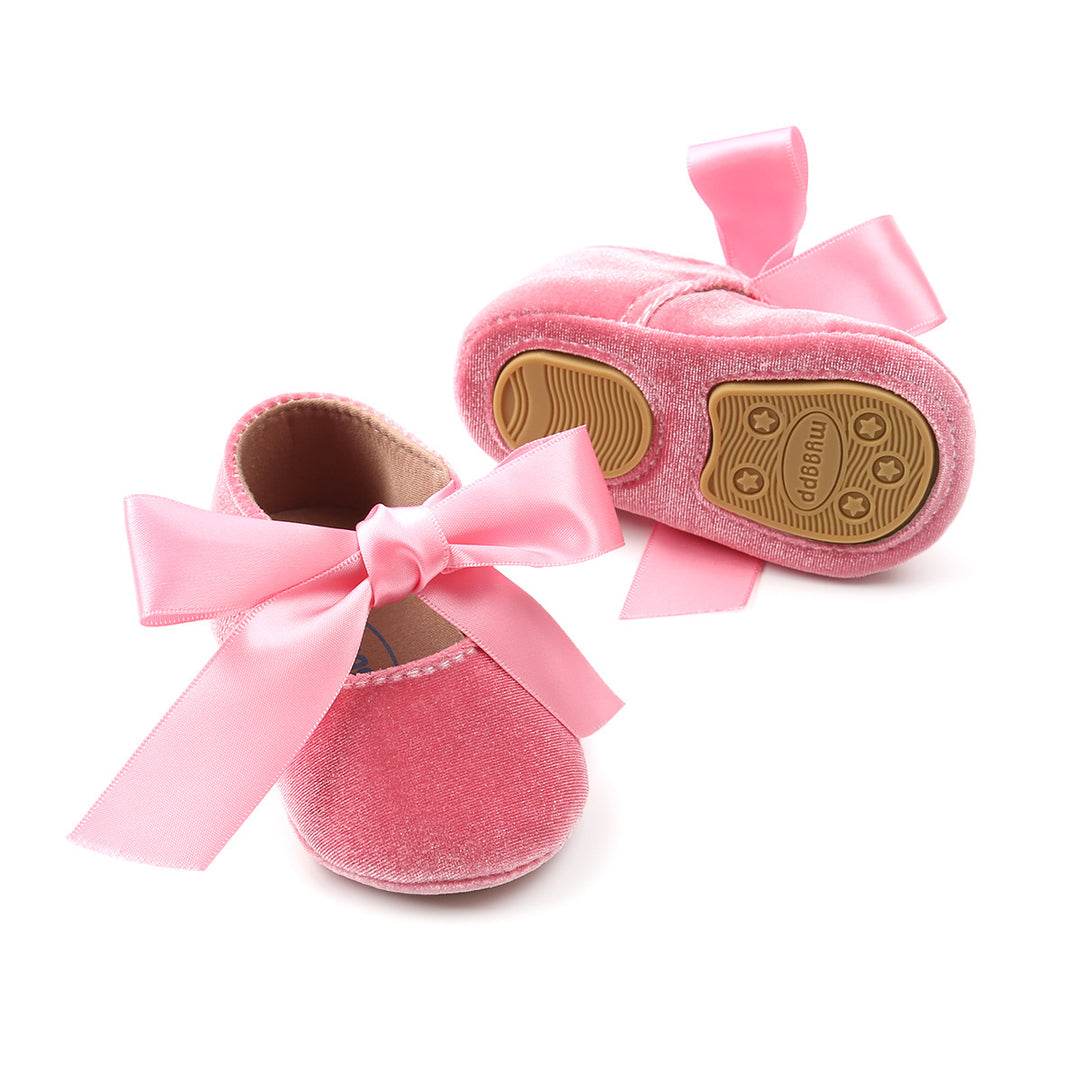 Baby Girl Anti-slip Velvet Flats Adjustable Bowtie - 0912 - Little Kooma