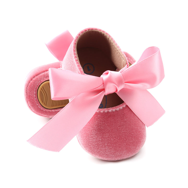 Baby Girl Anti-slip Velvet Flats Adjustable Bowtie - 0912 - Little Kooma