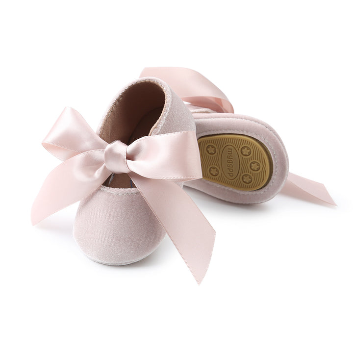 Baby Girl Anti-slip Velvet Flats Adjustable Bowtie - 0912 - Little Kooma