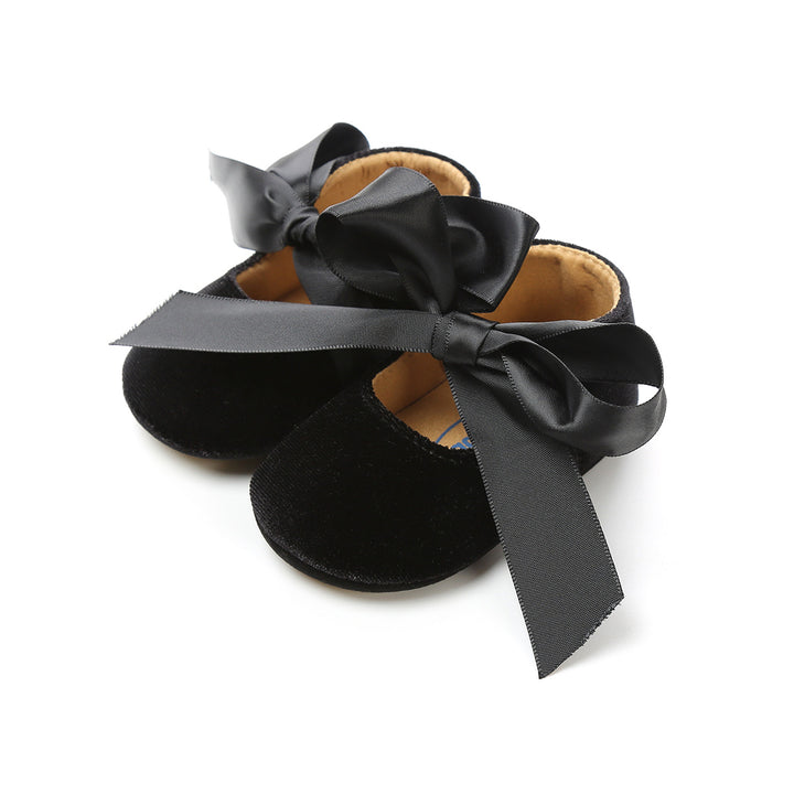 Baby Girl Anti-slip Velvet Flats Adjustable Bowtie - 0912 - Little Kooma