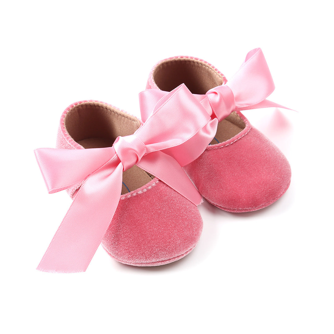 Baby Girl Anti-slip Velvet Flats Adjustable Bowtie - 0912 - Little Kooma