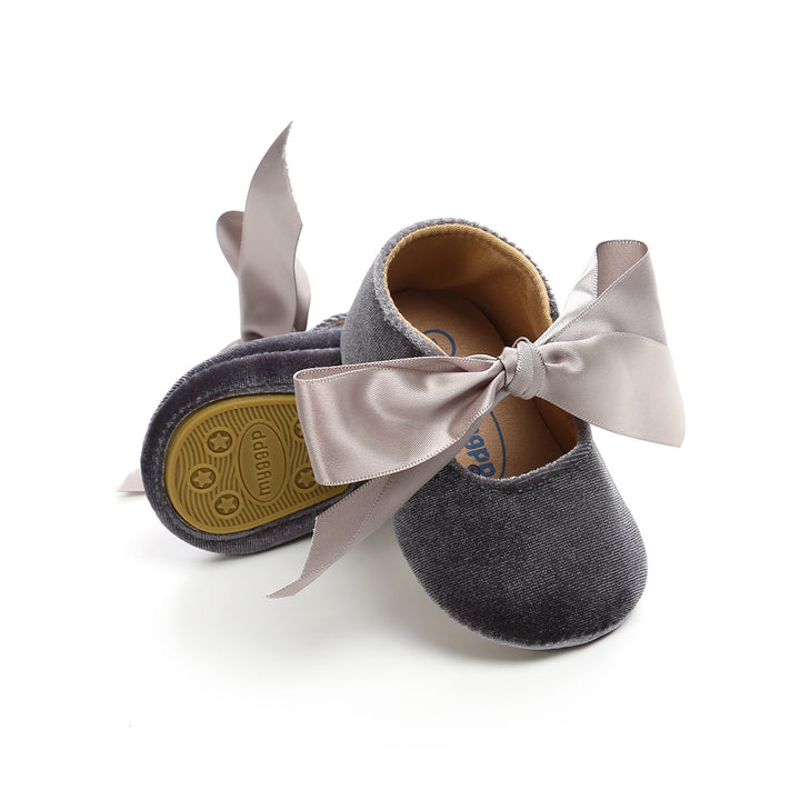 Baby Girl Anti-slip Velvet Flats Adjustable Bowtie - 0912 - Little Kooma