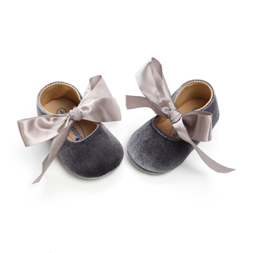 Baby Girl Anti-slip Velvet Flats Adjustable Bowtie - 0912 - Little Kooma