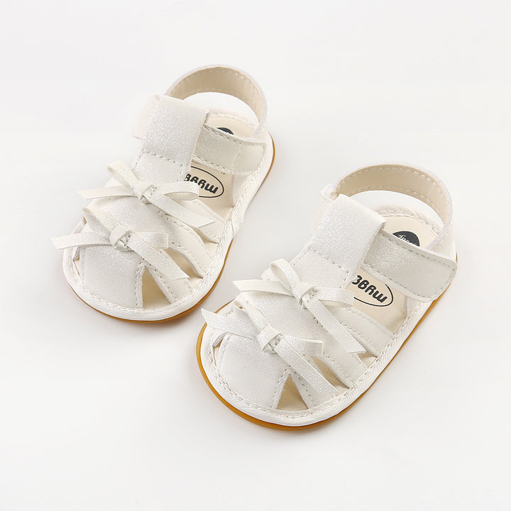 Baby Girl Anti-slip PU Leather Sandals Double Bowties Magic Tape - Little Kooma