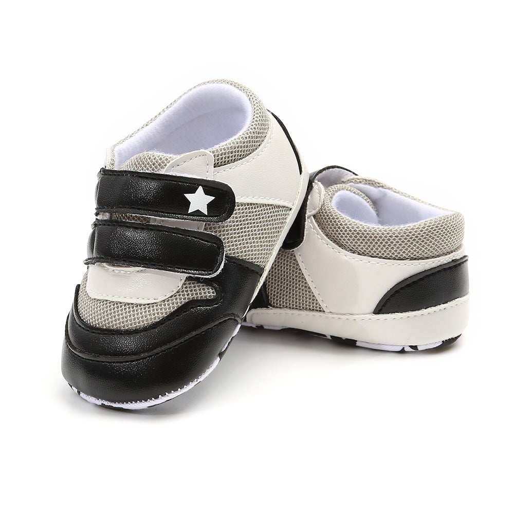 Baby Boy Splicing Color PU Leather Magic Tape Sneakers - Little Kooma