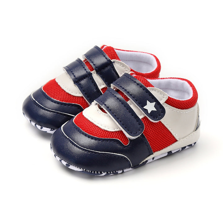 Baby Boy Splicing Color PU Leather Magic Tape Sneakers - Little Kooma