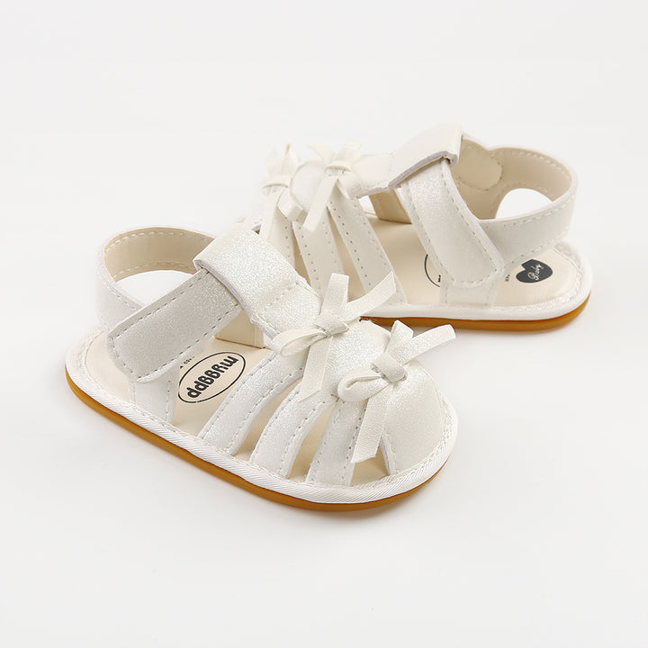 Baby Girl Anti-slip PU Leather Sandals Double Bowties Magic Tape - Little Kooma