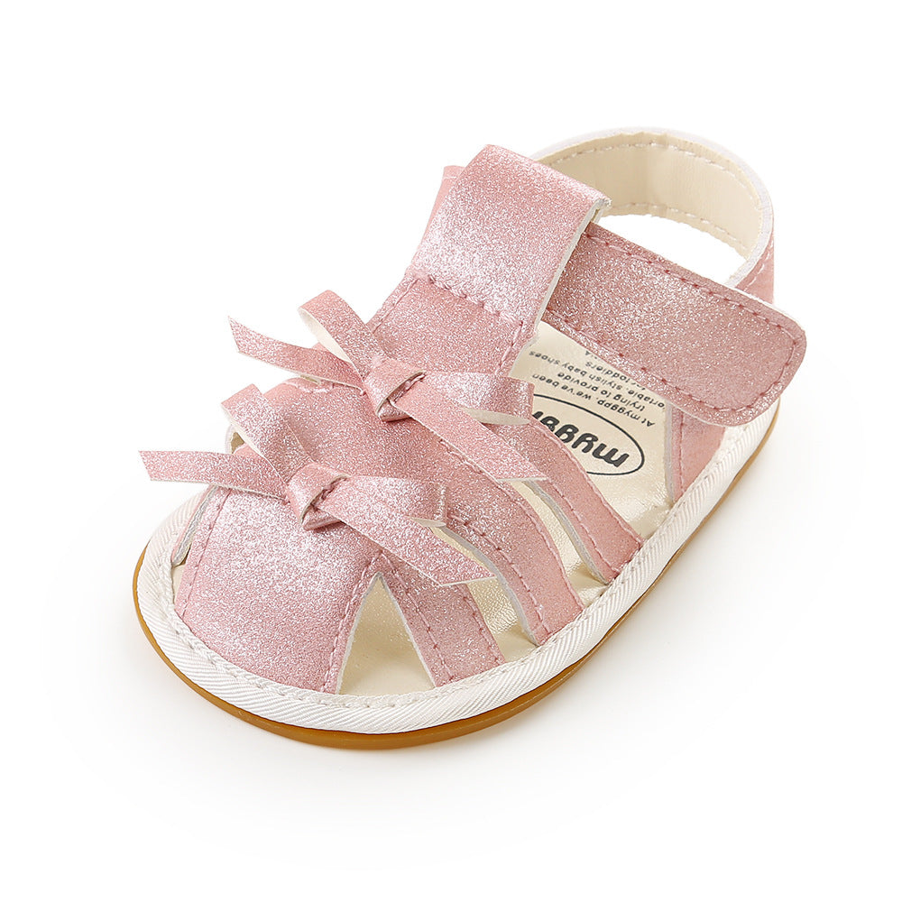 Baby Girl Anti-slip PU Leather Sandals Double Bowties Magic Tape - Little Kooma