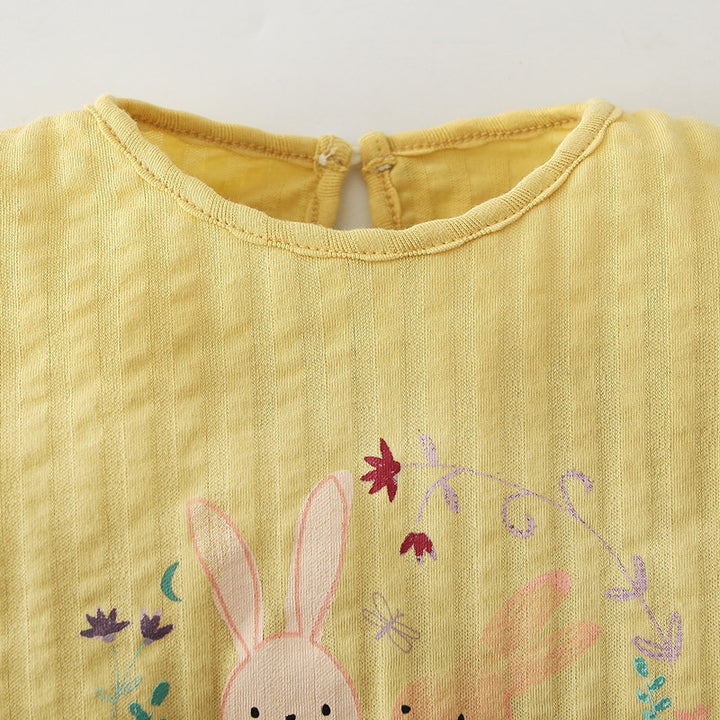 [ZBG11] Baby Girl Puff Sleeve Bodysuit w Printed Bunnies - Little Kooma