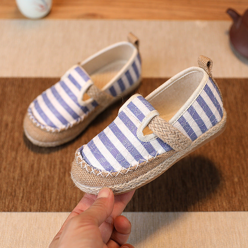 Baby Kids Boy Girl Unisex Textile Anti-slip Stripe Flats Shoes Magic Tape 2010 - Little Kooma