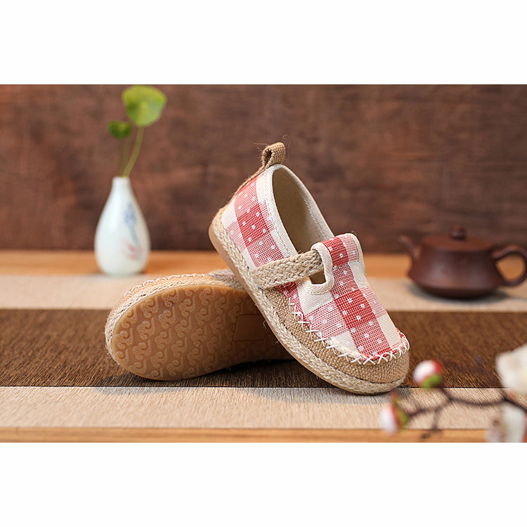 Baby Kids Boy Girl Unisex Textile Anti-slip Plaid Flats Snow Flakes Shoes Magic Tape 2011 - Little Kooma