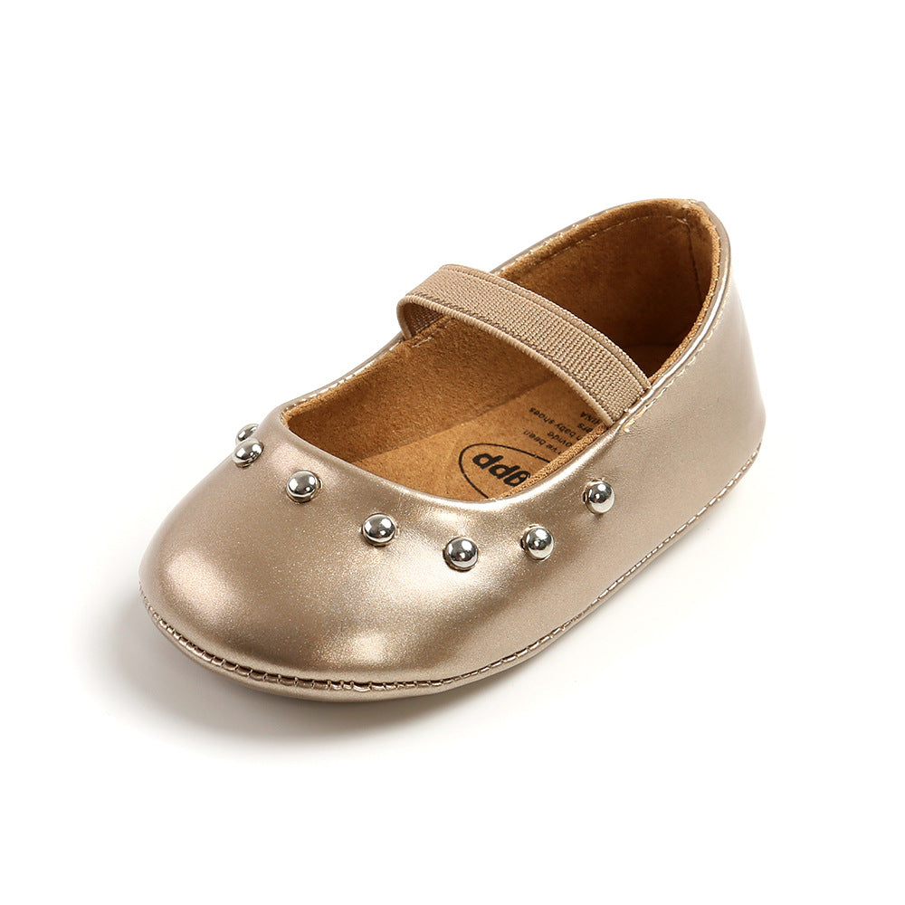 Baby Girl Patent PU Leather Magic Tape Rivets Shoes Anti-slip Flats - Little Kooma