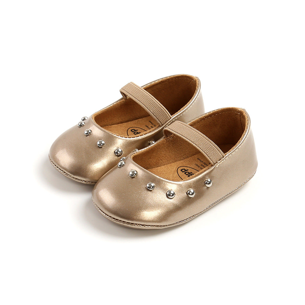 Baby Girl Patent PU Leather Magic Tape Rivets Shoes Anti-slip Flats - Little Kooma