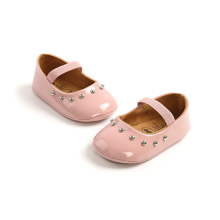 Baby Girl Patent PU Leather Magic Tape Rivets Shoes Anti-slip Flats - Little Kooma