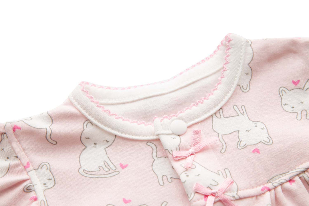 Baby Girl Pink w White Cats Romper - Little Kooma