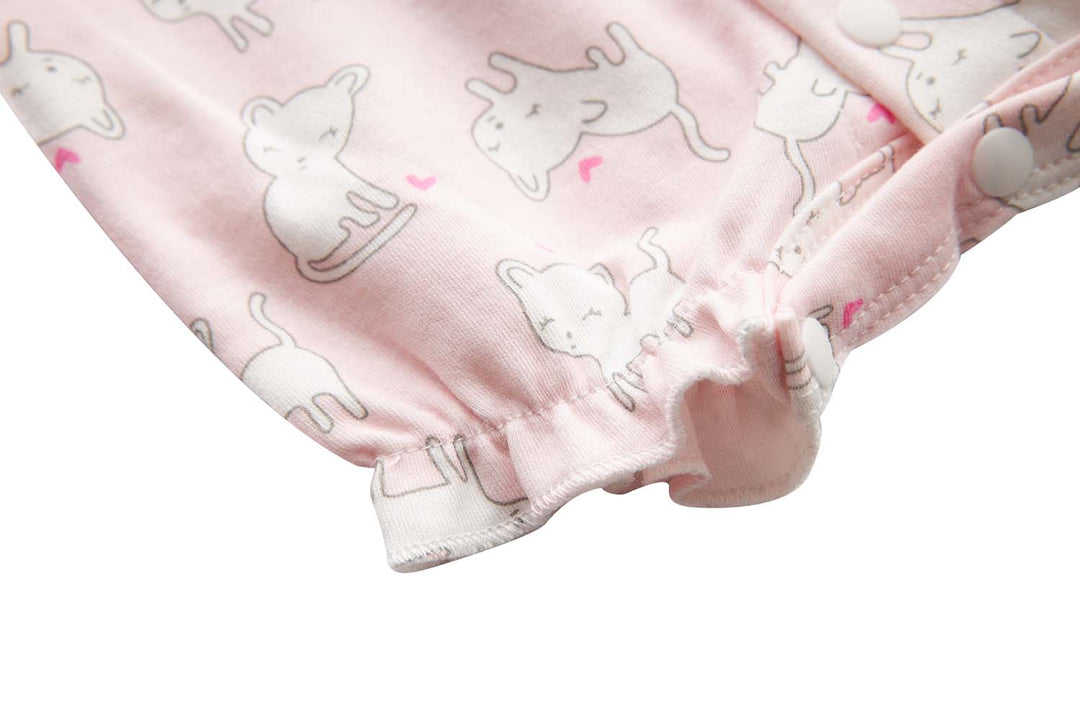 Baby Girl Pink w White Cats Romper - Little Kooma