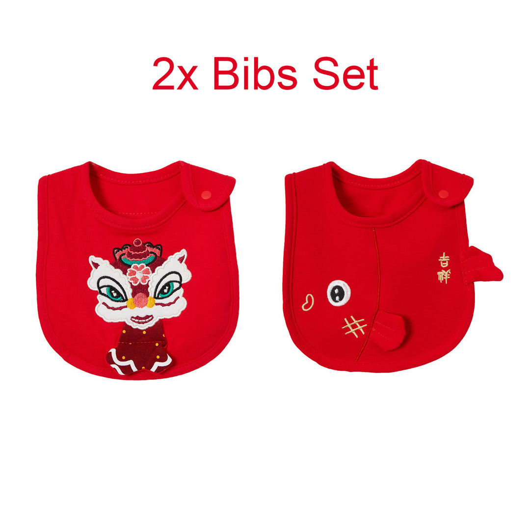 Chinese New Year Red Waterproof Bibs Dancing Lion Little Fish Designs Limited Edition For CNY Bibs - Little Kooma