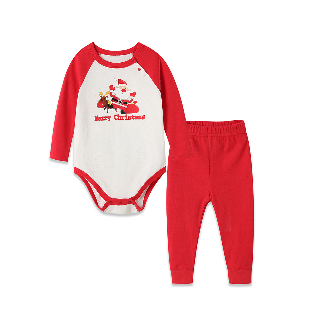 Baby Christmas Outfit Merry Christmas Santa Long Sleeve Bodysuit n Pants Two Piece Set - Little Kooma