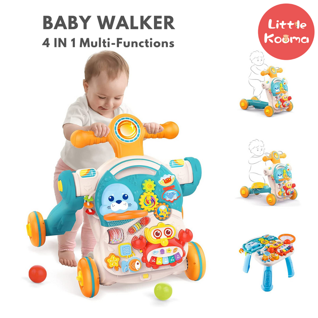 Huanger Baby Push Walker 4 in 1 Activity Center Balance Bike Scooter Little Kooma