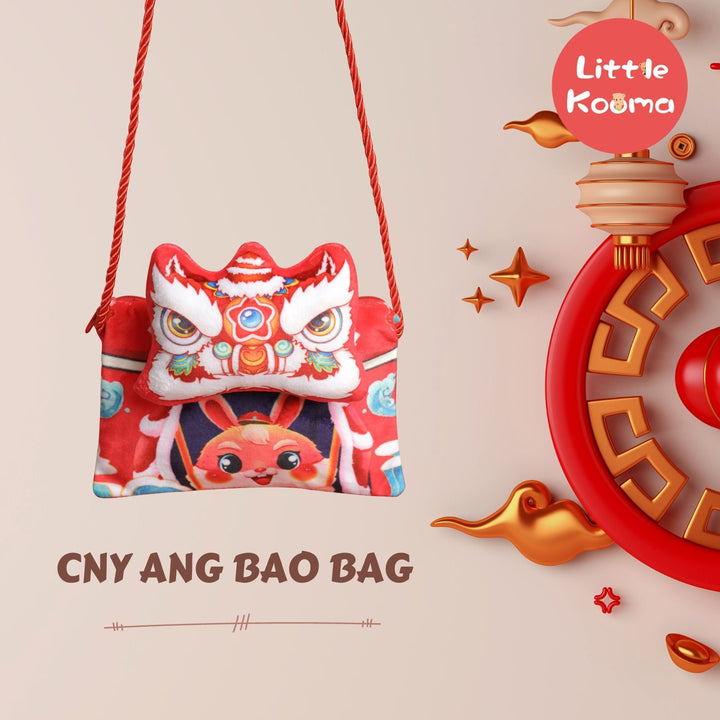 Baby Kids CNY Chinese New Year Rabbit Year Ang Bao Red Velvet Envelope Sling Bag Dancing Lion - Little Kooma