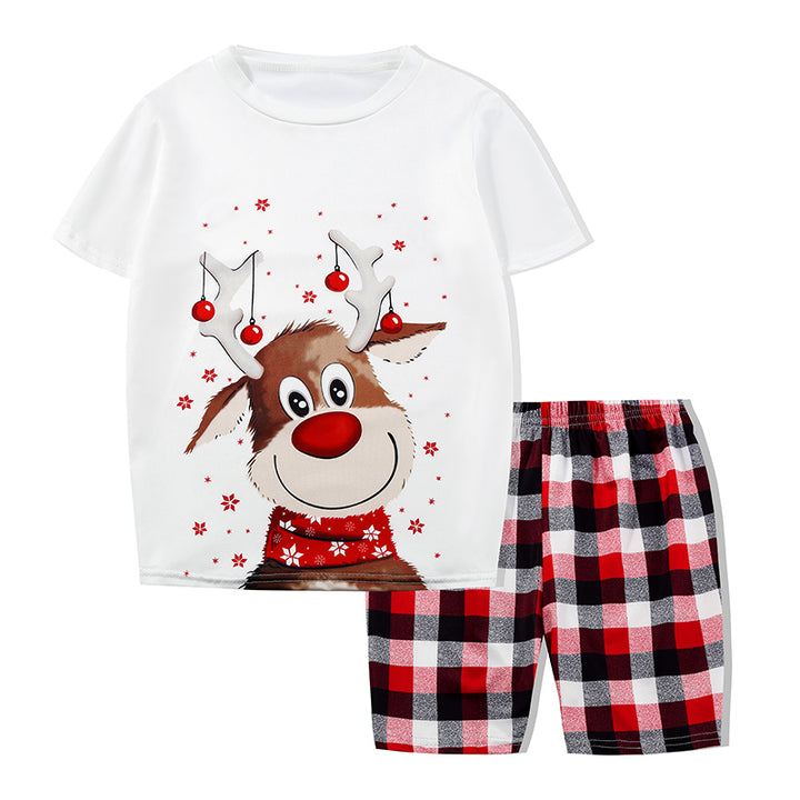 Baby Kids Boy Girl Daddy Mummy Brother Sister Sibling Family Wear Short Sleeve Reindeer Print Christmas Outfit Romper Top n Shorts Set - Little Kooma