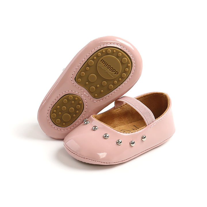 Baby Girl Patent PU Leather Magic Tape Rivets Shoes Anti-slip Flats - Little Kooma