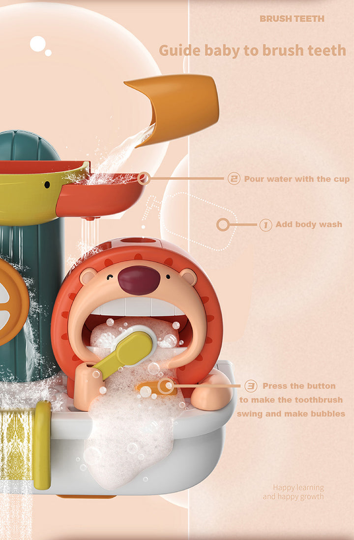 Baby Toddler Kids Wall Bathtub Mounted Bird n Lion Bubble Bath Toy Set w Suction Cups - Little Kooma