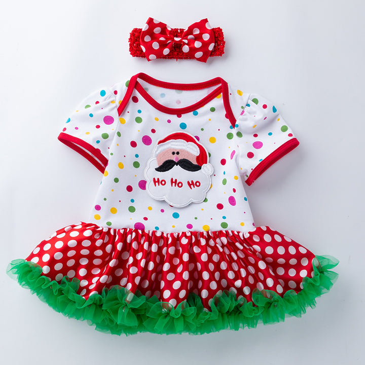 Baby Girl Christmas Outfit Santa Claus Colorful Dots Bodysuit Dress n Headwrap 2 Piece Set - 1124 - Little Kooma