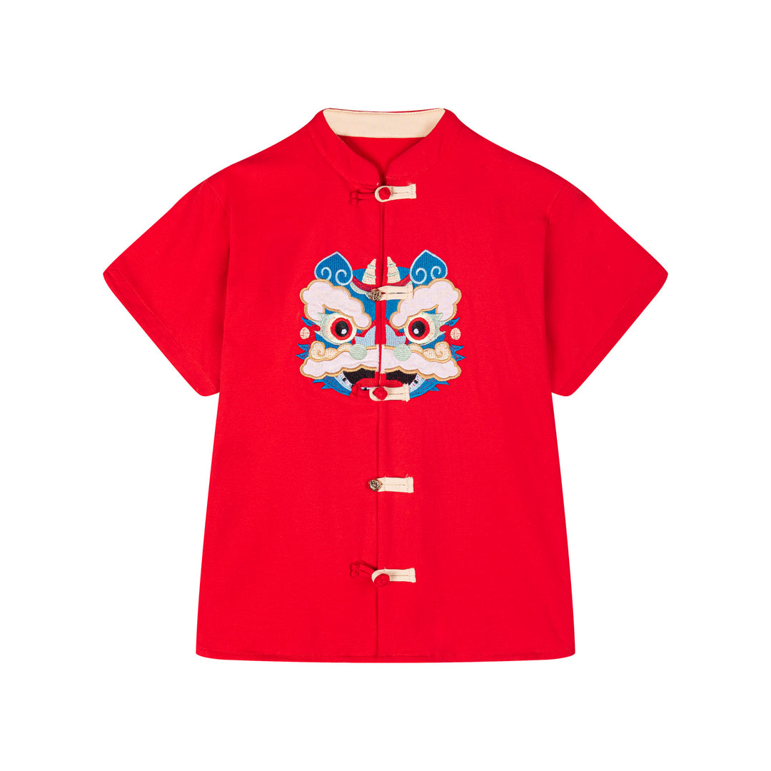 [Pre-order] Baby Kids Boys Cheongsam Set Dancing Lion Top n Shorts CNY Chinese New Year Outfit - Little Kooma