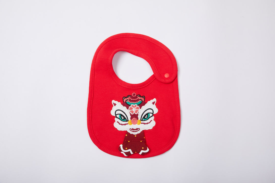 Chinese New Year Red Waterproof Bibs Dancing Lion Little Fish Designs Limited Edition For CNY Bibs - Little Kooma