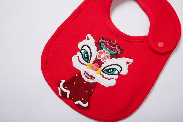 Chinese New Year Red Waterproof Bibs Dancing Lion Little Fish Designs Limited Edition For CNY Bibs - Little Kooma