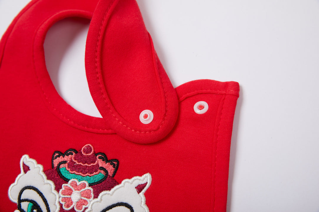 Chinese New Year Red Waterproof Bibs Dancing Lion Little Fish Designs Limited Edition For CNY Bibs - Little Kooma