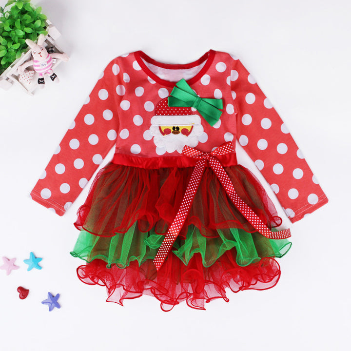 Girl's Christmas Outfit Long Sleeve Red Dots Voile Dress - 1125 - Little Kooma