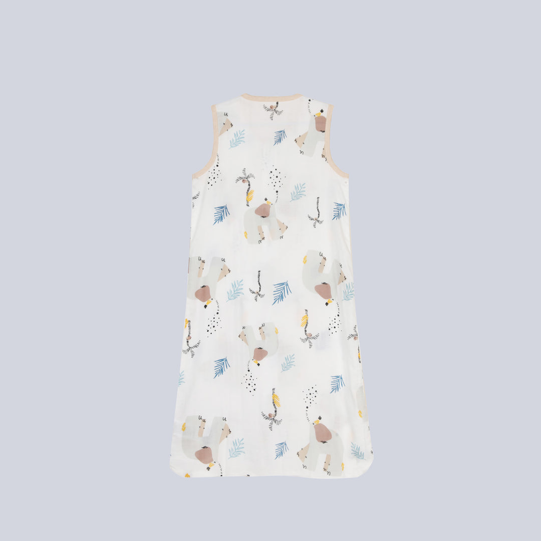 Baby Wearable Muslin Blanket Sleeveless Sleeping Bag 3-Way Zipper Elephant 0.2 TOG - Little Kooma