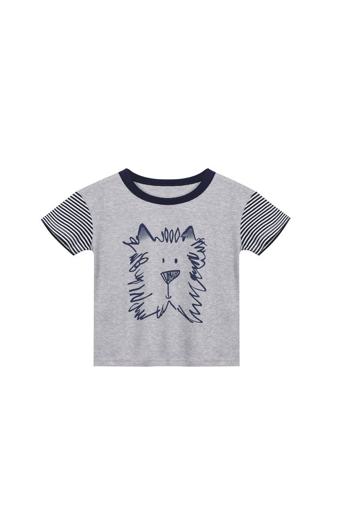 Baby Boy Lion Sketch Grey Top n Dark Blue Shorts Set - Little Kooma