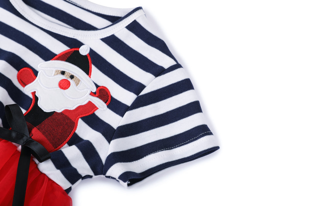 Baby Kids Christmas Outfit Stripe Santa Dress w Headband - Little Kooma