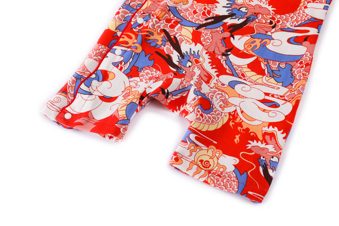 Baby Girl Blue n Red Cheongsam Romper w Dragon Prints - Little Kooma