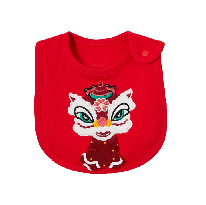 Chinese New Year Red Waterproof Bibs Dancing Lion Little Fish Designs Limited Edition For CNY Bibs - Little Kooma