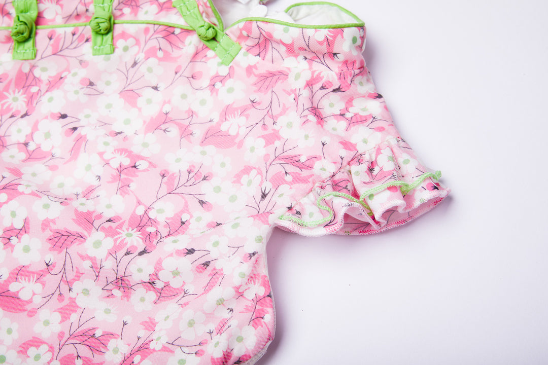 Baby Kids Girl Voile Cover Pink Cheongsam Dress w White Flowers - Little Kooma