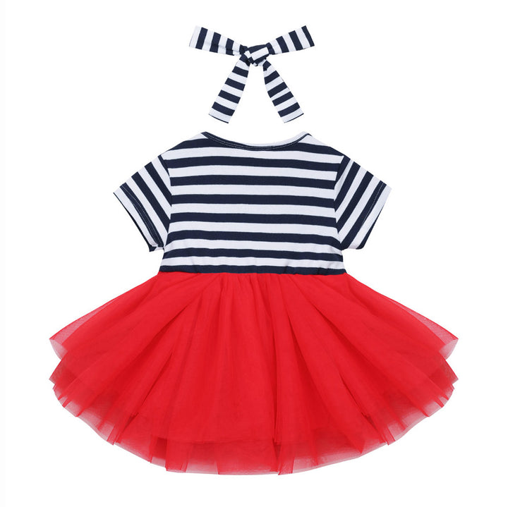 Baby Kids Christmas Outfit Stripe Santa Dress w Headband - Little Kooma