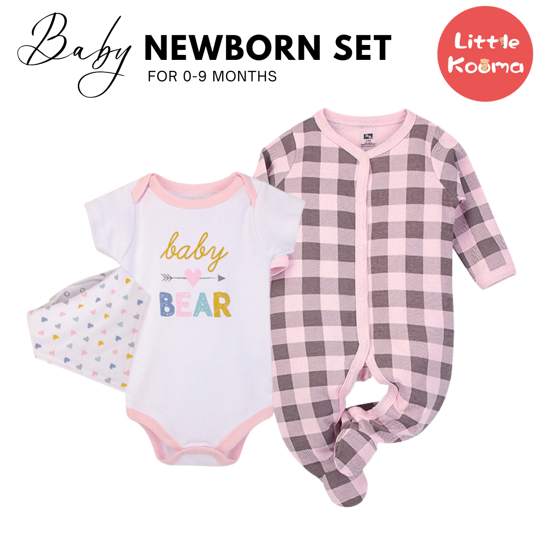 Hudson Baby Bodysuit Sleepsuit Bib 3 Piece Layette Set 00989CH Baby Bear - Little Kooma